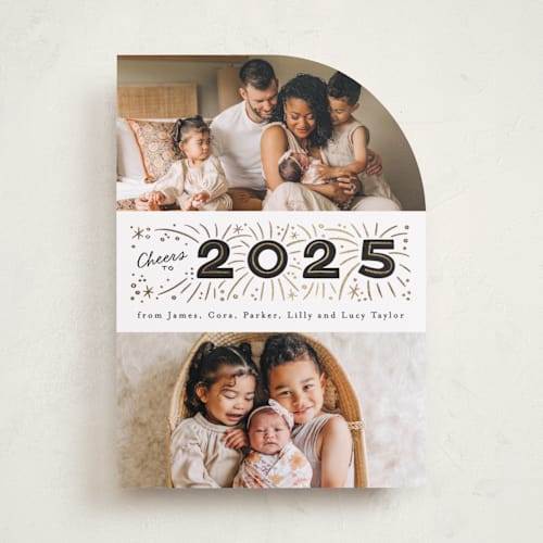 This is a noir foil pressed holiday cards with foil pressed by Alethea and Ruth called middle banner printing on recycled smooth signature in standard