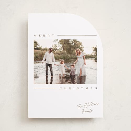 This is a snow foil pressed holiday cards with foil pressed by Robert and Stella called kent printing on recycled smooth signature in standard