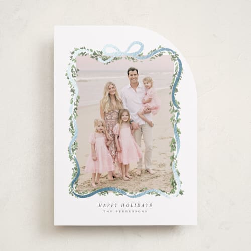 This is a juniper foil pressed holiday cards with foil pressed by Itsy Belle Studio called ribbonly frame printing on recycled smooth signature in standard