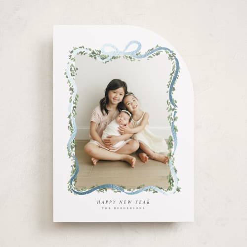 This is a juniper foil pressed holiday cards with foil pressed by Itsy Belle Studio called ribbonly frame printing on recycled smooth signature in standard