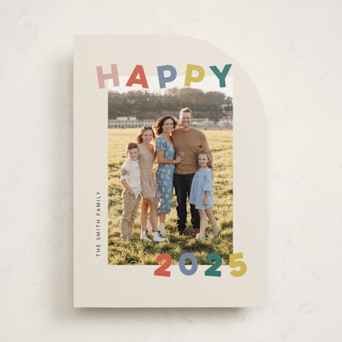 This is a fruitcake new year photo cards with standard by Sarah Hawkins Designs called dancing happy printing on recycled smooth signature in standard