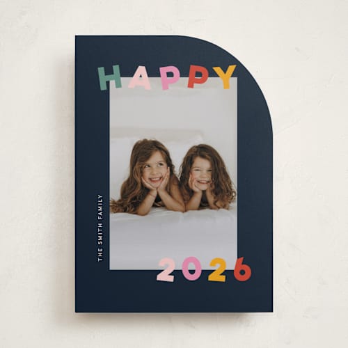 This is a starlight new year photo cards with standard by Sarah Hawkins Designs called dancing happy printing on recycled smooth signature in standard