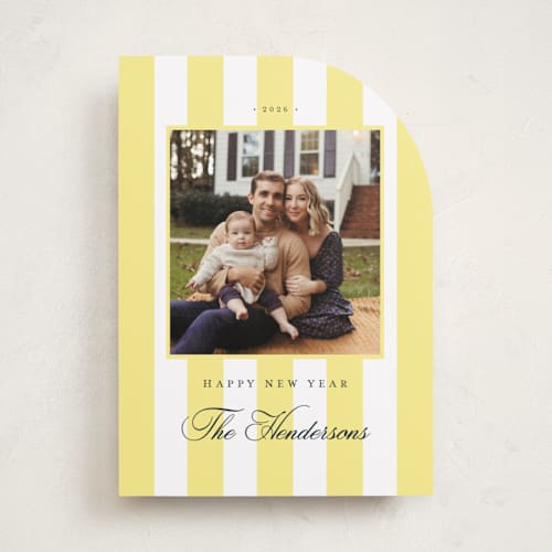 This is a honey new year photo cards with standard by Emily Betts called preppy stripes printing on recycled smooth signature in standard