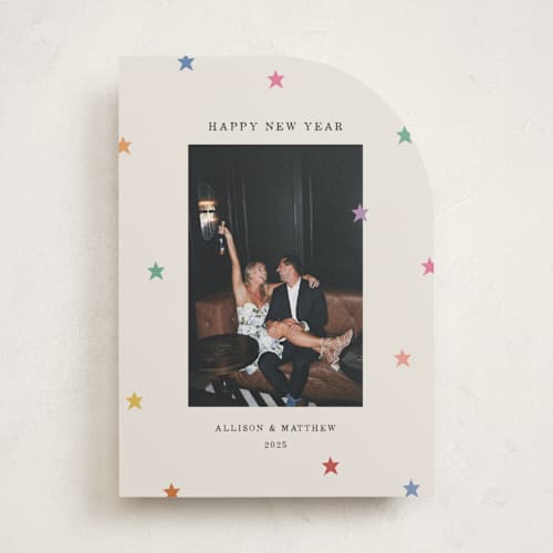 This is a confetti new year photo cards with standard by Kercia Jane called tiny star confetti printing on recycled smooth signature in standard