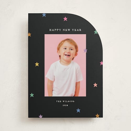 This is a midnight new year photo cards with standard by Kercia Jane called tiny star confetti printing on recycled smooth signature in standard