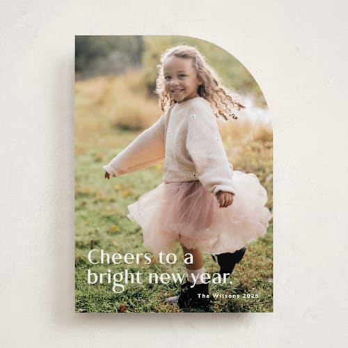 This is a sugar new year photo cards with standard by Kimberly Morgan called bright and new printing on recycled smooth signature in standard