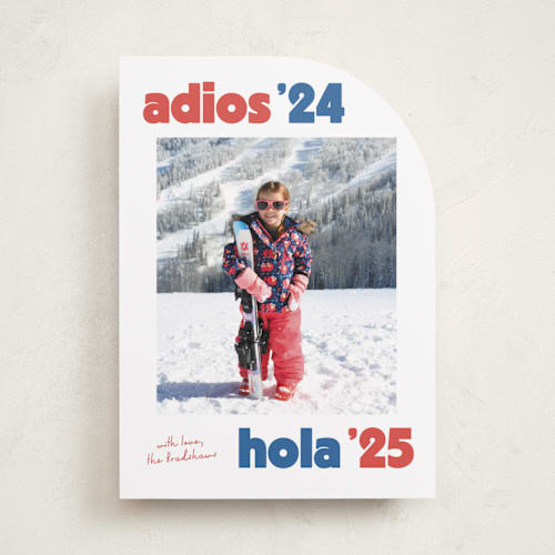 This is a azure new year photo cards with standard by Megan Davis called adios printing on recycled smooth signature in standard