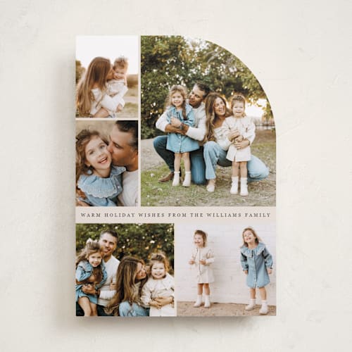 This is a vanilla holiday photo cards with standard by Lindsay Megahed called festive five printing on recycled smooth signature in standard