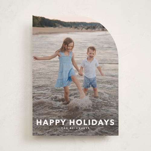 This is a linen holiday photo cards with standard by Angela Thompson called simple type printing on recycled smooth signature in standard