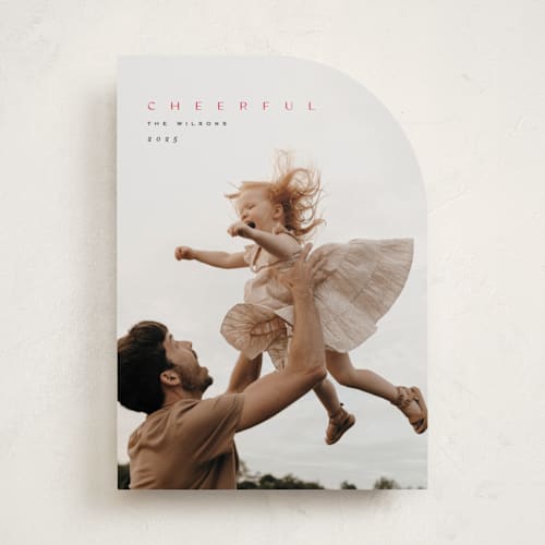 This is a cardinal holiday photo cards with standard by Owl and Toad called minimal joy printing on recycled smooth signature in standard
