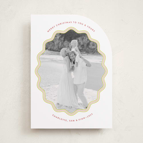 This is a chartreuse holiday photo cards with standard by Alston Foster called mirth printing on recycled smooth signature in standard