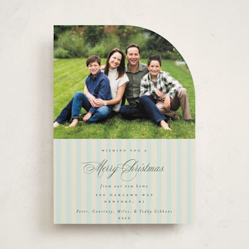 This is a juniper holiday photo cards with standard by Olivia Raufman called charming stripe printing on recycled smooth signature in standard