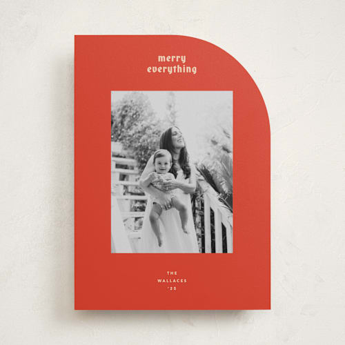 This is a persimmon holiday photo cards with standard by Carrie Moradi called hued mat printing on recycled smooth signature in standard