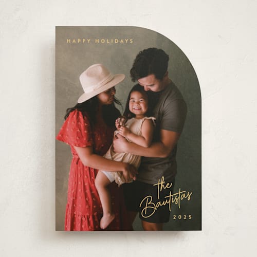 This is a candle glow holiday photo cards with standard by Hooray Creative called sans and signature printing on recycled smooth signature in standard