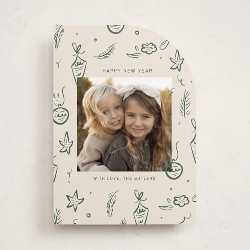 This is a pine holiday photo cards with standard by Ani Somi called happy little holidays printing on recycled smooth signature in standard