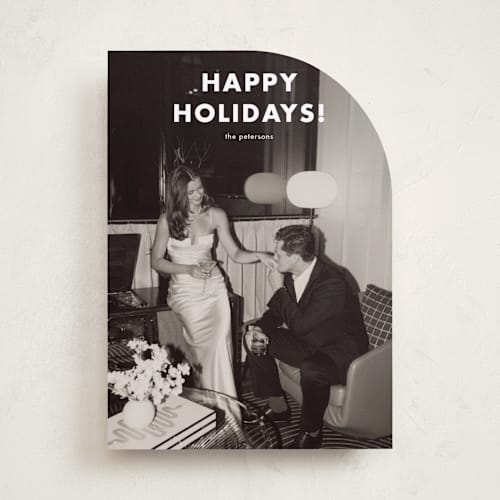 This is a snowfall holiday photo cards with standard by Stacey Meacham called simple greetings printing on recycled smooth signature in standard