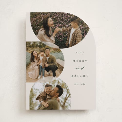 This is a pine holiday photo cards with standard by Brianne Larsen called round overlap printing on recycled smooth signature in standard