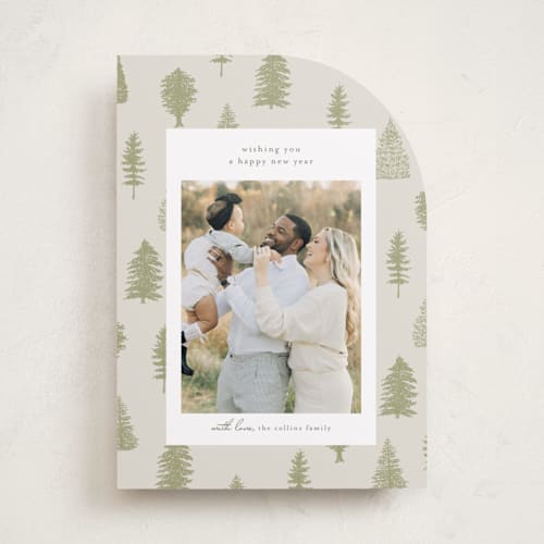 This is a greenery holiday photo cards with standard by Heather Cairl called all evergreen printing on recycled smooth signature in standard