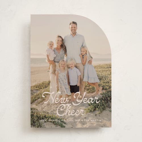 This is a sand holiday photo cards with standard by Ani Somi called beach town printing on recycled smooth signature in standard