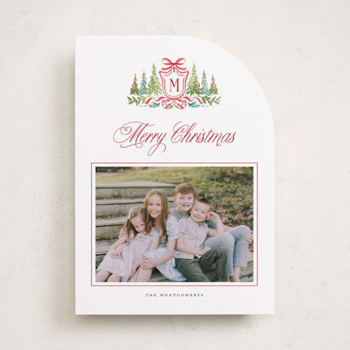 This is a wreath holiday photo cards with standard by Petra Kern called crestendo printing on recycled smooth signature in standard