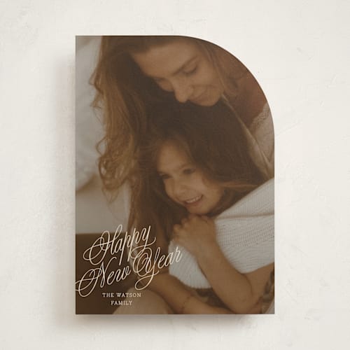 This is a champagne holiday photo cards with standard by Baumbirdy called scripted note printing on recycled smooth signature in standard