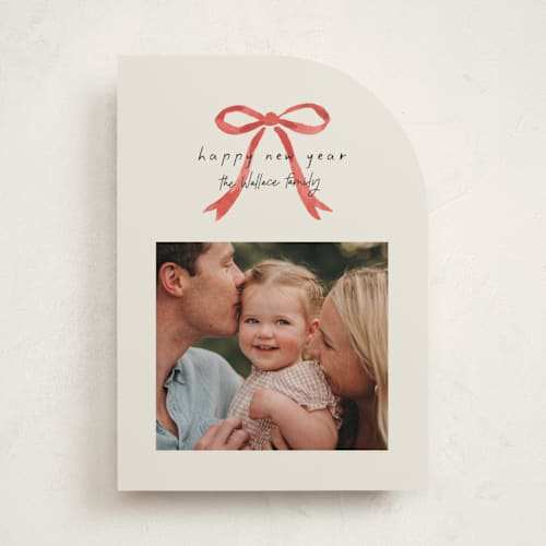 This is a peppermint holiday photo cards with standard by Laura Hankins called painted bow printing on recycled smooth signature in standard