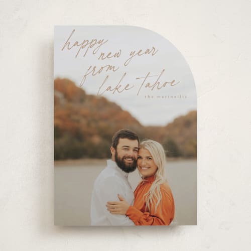 This is a caramel holiday photo cards with standard by Tamara Hilje called mementos printing on recycled smooth signature in standard