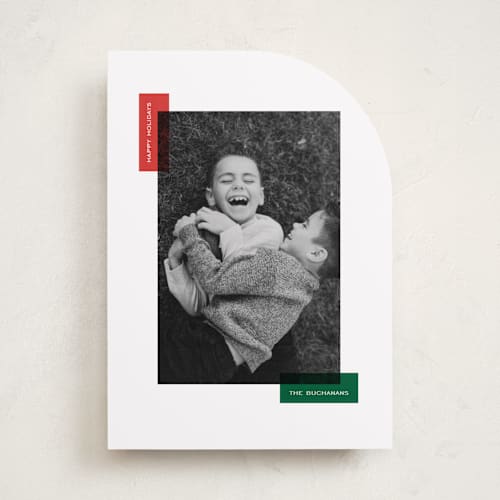 This is a elf holiday photo cards with standard by Jelena Vuletic called borderly printing on recycled smooth signature in standard