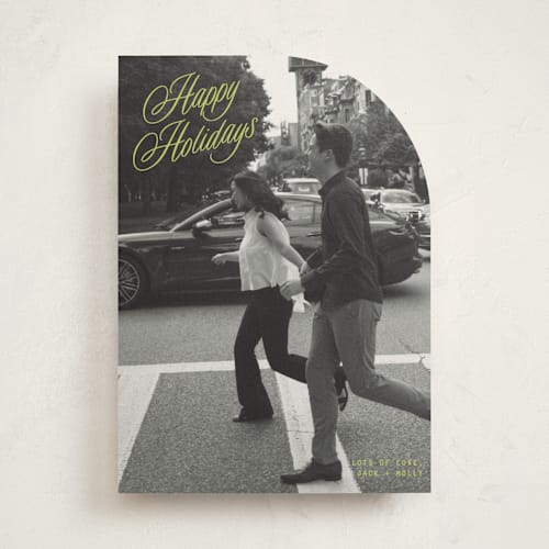 This is a mistletoe glow holiday photo cards with standard by JoAnn Jinks called neon vintage printing on recycled smooth signature in standard