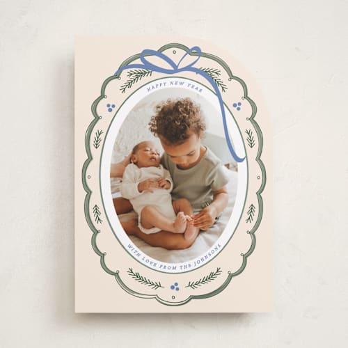 This is a powder holiday photo cards with standard by Ashley Iwafuchi called cherished christmas printing on recycled smooth signature in standard