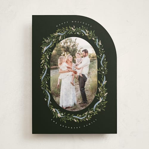 This is a juniper berry holiday photo cards with standard by Erin L. Wilson called juniper garland printing on recycled smooth signature in standard