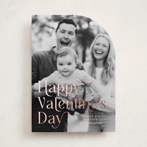 This is a rose foil stamped valentine cards with foil pressed by Pixel and Hank called valentine stack printing on recycled smooth signature in standard