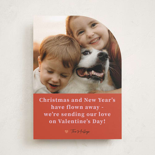 This is a persimmon valentines day with standard by Deborah Chou called flown away printing on recycled smooth signature in standard