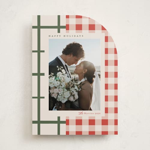 This is a santa suit holiday photo cards with standard by Carrie ONeal called grandmas dishes printing on recycled smooth signature in standard