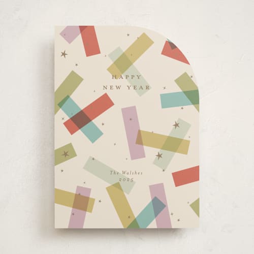 This is a teal non photo holiday cards with standard by Ellen Schlegelmilch called confetti strips printing on signature in standard