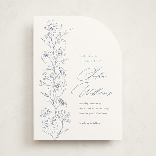 This is a azure memorial cards with standard by Claudia Orengo called details printing on signature in standard