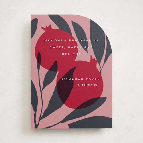 This is a pomegranate rosh hashanah cards by Creo Study called mod rosh hashanah printing on signature in standard