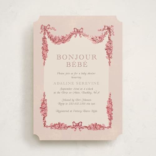 This is a peony baby shower invitations with standard by Itsy Belle Studio called bonjour bebe printing on signature in standard