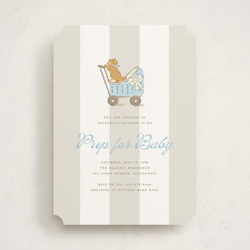 This is a bluebird baby shower invitations with standard by Susan Zinader called preppy pup printing on signature in standard