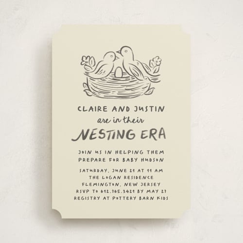 This is a beetle baby shower invitations with standard by Creo Study called nesting era printing on signature in standard