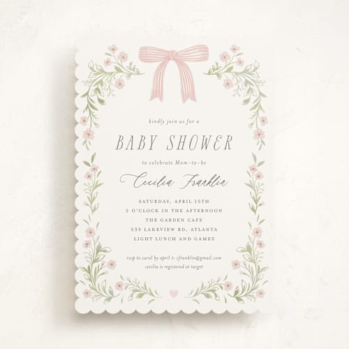 This is a blush baby shower invitations with standard by Paper Raven Co. called dainty garden printing on signature in standard