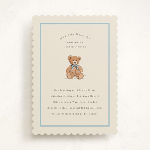 This is a frost baby shower invitations with standard by Becky Nimoy called antique teddy bear printing on signature in standard