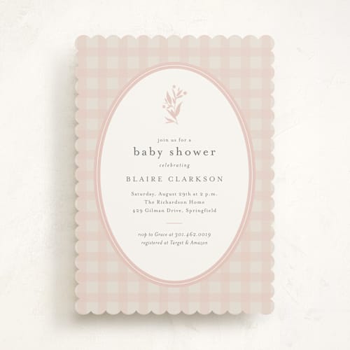This is a ballet slipper baby shower invitations with standard by Jessica Williams called delicate bloom printing on signature in standard