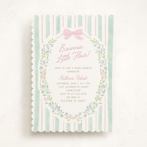 This is a cupcake baby shower invitations with standard by Creo Study called little fleur printing on signature in standard