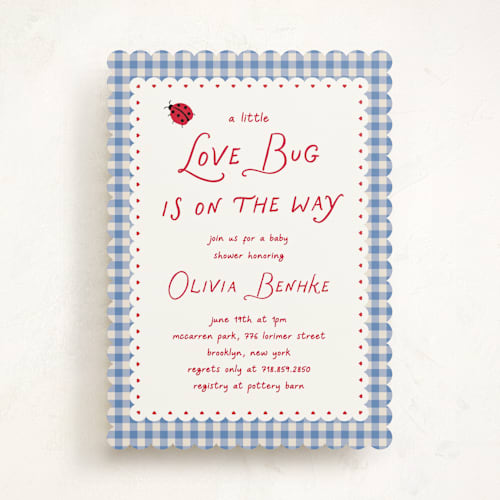 This is a sky baby shower invitations with standard by Jennifer Lew called love bug printing on signature in standard