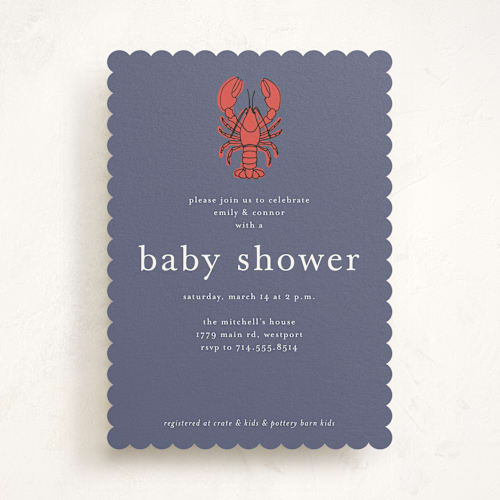 This is a denim baby shower invitations with standard by Wendy Taylor called my lobster printing on signature in standard