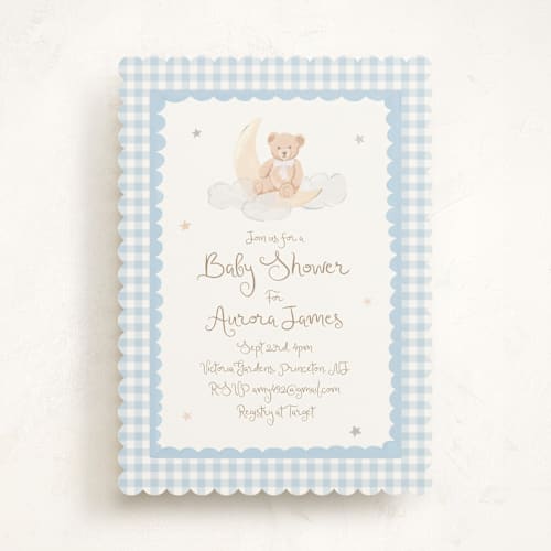 This is a sky baby shower invitations with standard by Teju Reval called dreamy bear printing on signature in standard