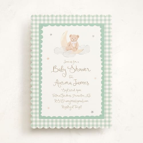 This is a forest baby shower invitations with standard by Teju Reval called dreamy bear printing on signature in standard
