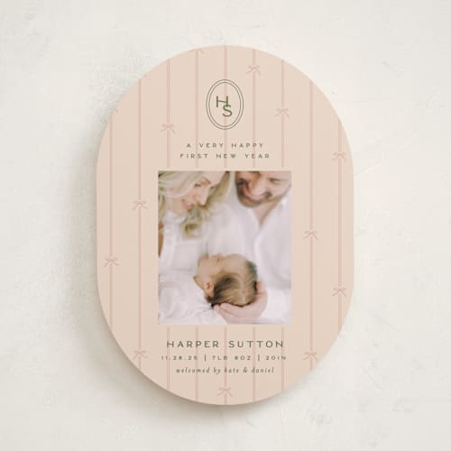 This is a blush babys first christmas with standard by Ellen Schlegelmilch called first christmas monogram printing on recycled smooth signature in standard