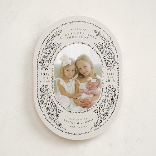 This is a ink birth announcements with standard by Anastasia Makarova called bunnies and flowers printing on smooth signature in standard